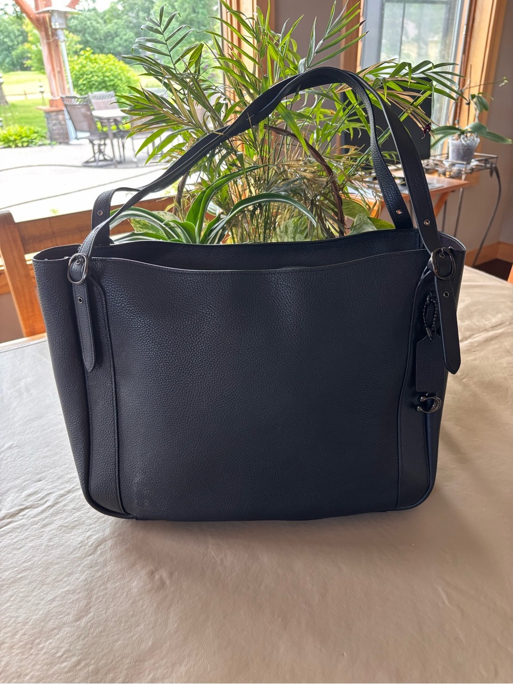 NWT Coach Black Leather Shoulder Tote With Dust Bag